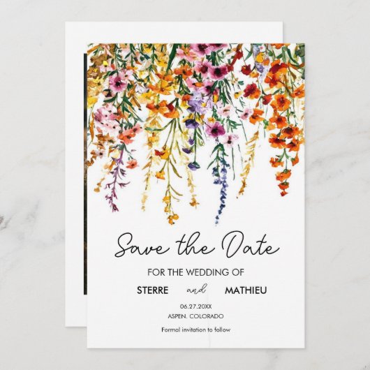 Aangepaste  Wildflower Save The Date (Voorkant / Achterkant)