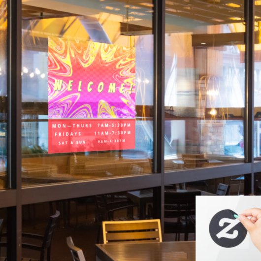 Aangepaste winkeluren - Welkom - Windows Cling Raamsticker (Restaurant Raam)