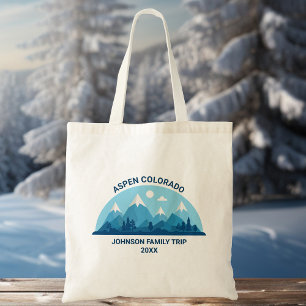 Aangepaste Winter Familie Reünie Blauwe besneeuwde Tote Bag
