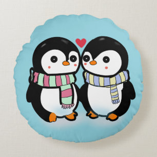 Aangepaste Winter Pinguïn Liefde Rond Kussen