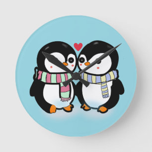 Aangepaste Winter Pinguïn Liefde Ronde Klok