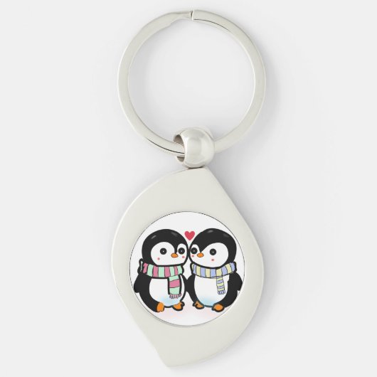 Aangepaste Winter Pinguïn Liefde Sleutelhanger (Voorkant)