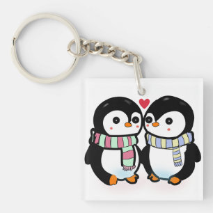 Aangepaste Winter Pinguïn Liefde Sleutelhanger