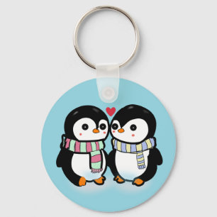 Aangepaste Winter Pinguïn Liefde Sleutelhanger