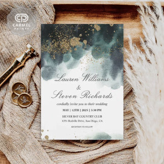 Aangepaste Wit Blauwe Verf Zwart Goud Glitter Prem Kaart