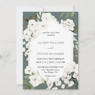 Aangepaste Wit Staal Blauw Wit Orchidee Lijst Wedd Kaart
