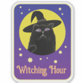 Aangepaste Witchy Black Cat Halloween Art Style Sticker (Voorkant)