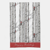 Aangepaste Witte Berken Bomen en Rode Kardinaal Vo Theedoek (Verticaal)