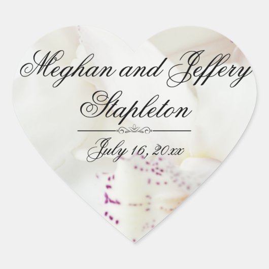 Aangepaste witte bloemenhartvormige bruiloft stick hart sticker (Voorkant)