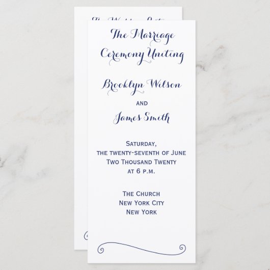 Aangepaste witte en blauwe trouwprogramma's rekkaa programma (Voorkant / Achterkant)