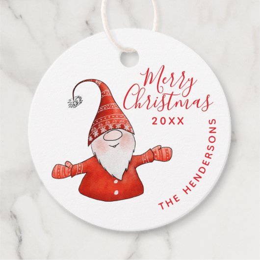 Aangepaste Witte en Rode Schattigee Gnoom Vrolijk Bedankjes Labels (Voorkant)