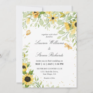 Aangepaste Witte Gele Zonnebloemen & Vlinderbruilo Kaart