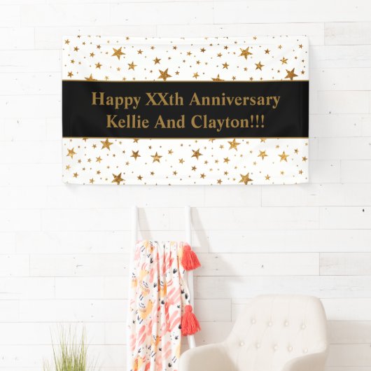 Aangepaste witte / gouden sterren met bericht Jubi Spandoek (Insitu)