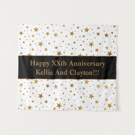 Aangepaste witte / gouden sterren met bericht Jubi Wandkleed (Voorkant (horizontaal))