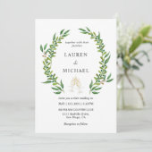 Aangepaste Witte Groene Waterverf Greenery Wedding Kaart (Staand voorkant)