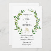 Aangepaste Witte Groene Waterverf Greenery Wedding Kaart (Voorkant / Achterkant)