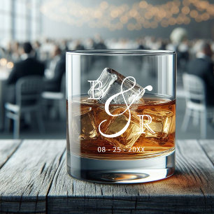Aangepaste witte kalligrafie paar namen Initialen Whisky Glas