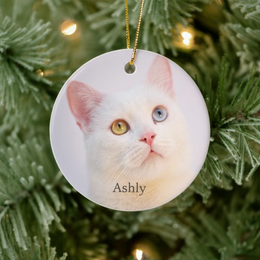 Aangepaste witte kat foto gepersonaliseerd keramisch ornament (Boom)