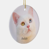 Aangepaste witte kat foto gepersonaliseerd keramisch ornament (Rechts)
