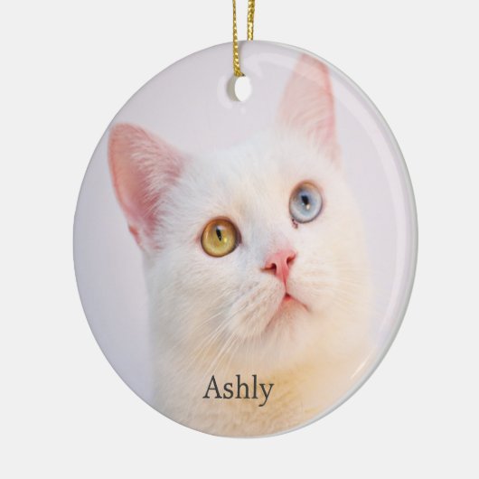 Aangepaste witte kat foto gepersonaliseerd keramisch ornament (Links)