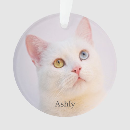 Aangepaste witte kat foto gepersonaliseerd ornament (voorkant)