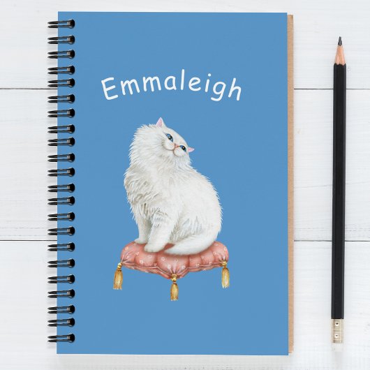 Aangepaste  witte kat op Pillow Notitieboek