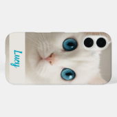Aangepaste Witte Kat Telefoonhoes met Blauwe Ogen Case-Mate iPhone Case (Achterkant (horizontaal))