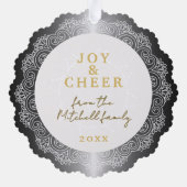 Aangepaste witte Mandala krans op Faux Silver Ornament Kaart (Achterkant)