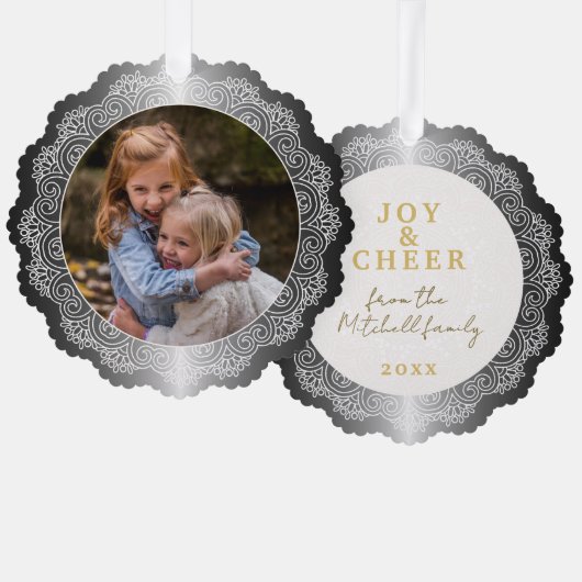 Aangepaste witte Mandala krans op Faux Silver Ornament Kaart (Voorkant / Achterkant)