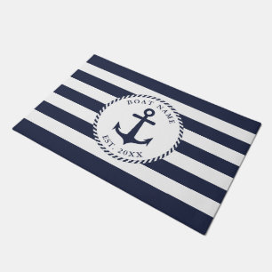 Aangepaste witte marineblauw Nautisch anker Deurmat