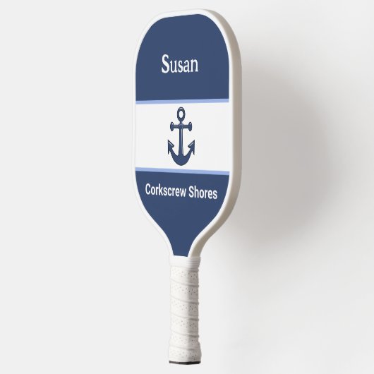 Aangepaste witte marineblauwanker monogrammen pickleball paddle (Links)