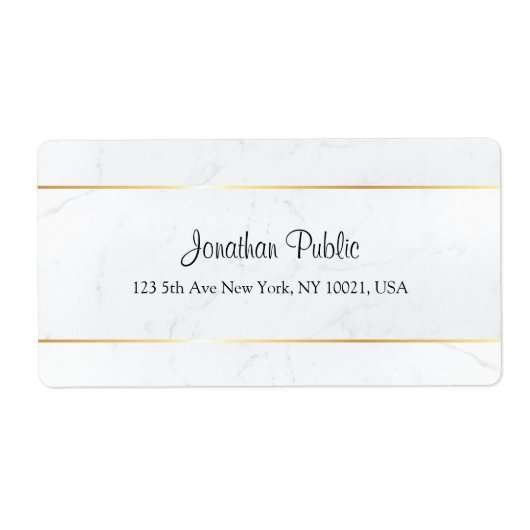 Aangepaste witte marmer Faux Gold Hand Script-Sjab Etiket (Voorkant)