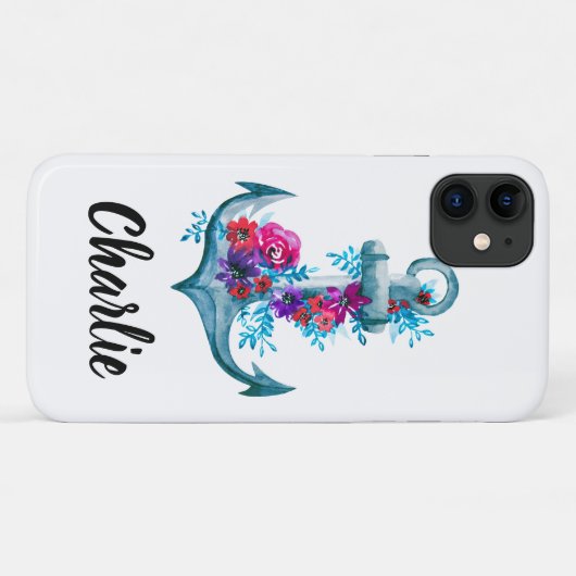 Aangepaste Witte Nautische Bloemen Waterverf Anker Case-Mate iPhone Case (Achterkant (horizontaal))