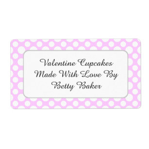 Aangepaste witte polka stippen op roze baklabel etiket