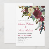 Aangepaste Witte Wijn Rode Boho Bordo Bloemen Huwe Kaart (Voorkant / Achterkant)