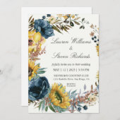 Aangepaste Witte Zonnebloemen en Blauwe Krans brui Kaart (Voorkant / Achterkant)