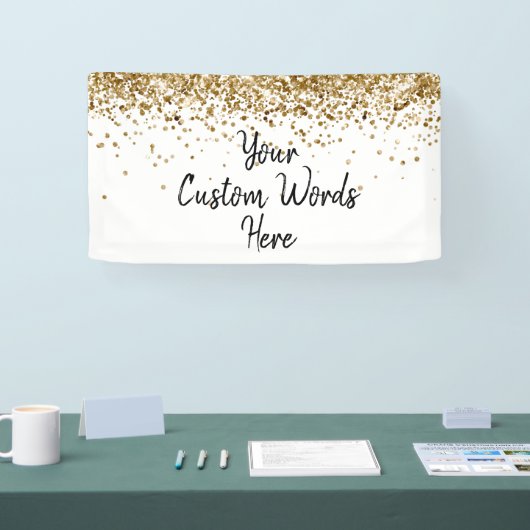 Aangepaste witte zwarte gouden verjaardagsfeest fo spandoek (Beurs)