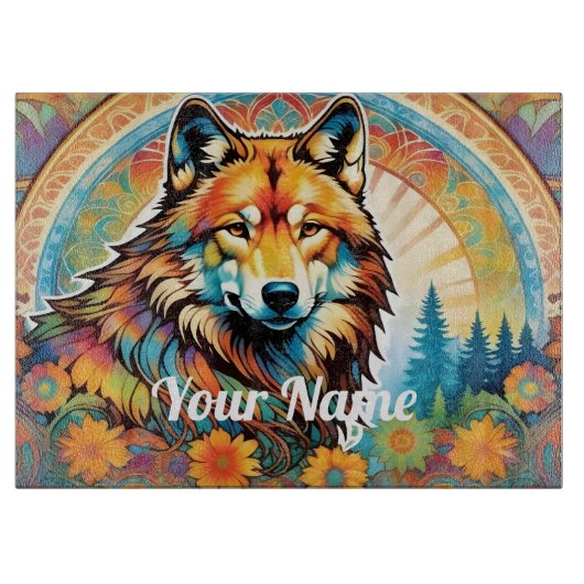 Aangepaste Wolf glas snijplank (Voorkant)