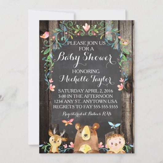 Aangepaste Woodland dieren baby shower uitnodiging (Voorkant)