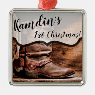 Aangepaste XMAS Ornament Cowboy Boots Barn Wood