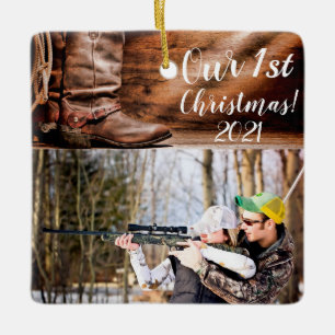 Aangepaste XMAS-versiering Cowboy Boots Barn Wood Keramisch Ornament