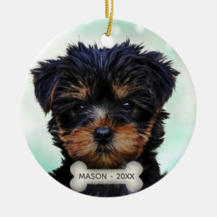 Aangepaste Yorkshire Terrier Puppie Hond Foto Keramisch Ornament