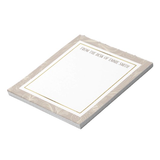 Aangepaste zachte bruine bloemen en goud notitieblok (Gedraaid)