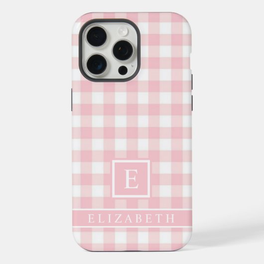 Aangepaste zachte pastel roze wit geruit patroon iPhone hoesje (Achterkant)