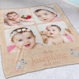Aangepaste zachte perzik baby naam foto fleece deken