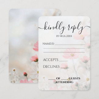 Aangepaste zachte rode bloemen bruiloft RSVP kaartje