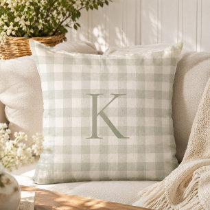 Aangepaste zachte salie gingham familiewapenmonogr kussen