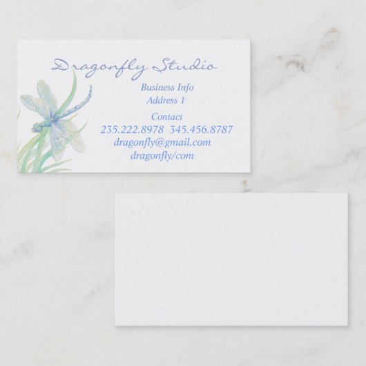 Aangepaste zachte Waterverf Blauwe groene libel Visitekaartje (Voorkant / Achterkant)