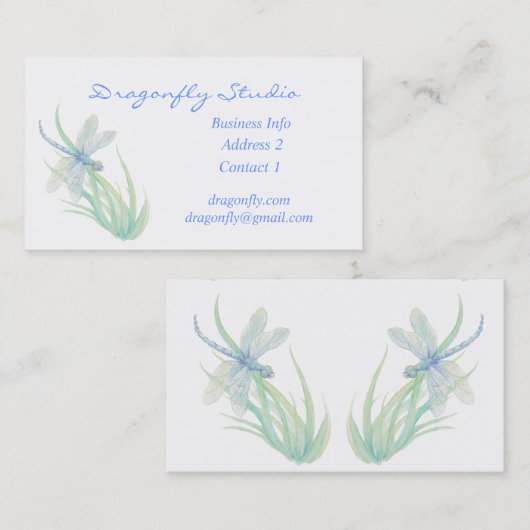 Aangepaste zachte Waterverf blauwe groene libel Visitekaartje (Voorkant / Achterkant)