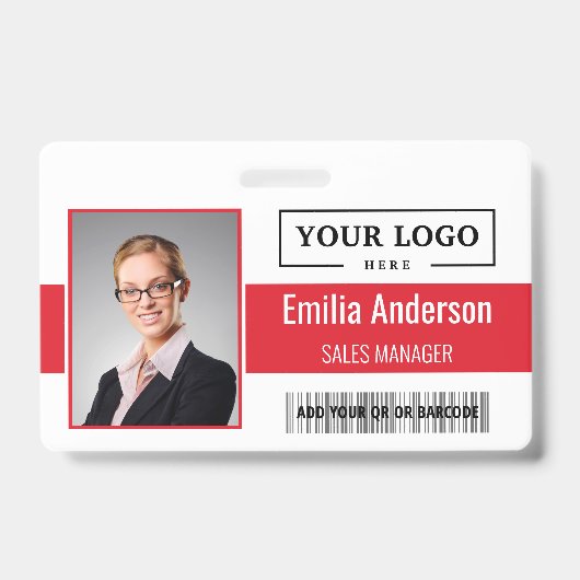 Aangepaste zakelijke Logo Barcode Werknemer Foto Badge (Voorzijde)